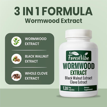 Wormwood Complex with Black Walnut & Clove, 3-in-1 Herbal Blend, Sweet Wormwood Extract Capsules, 120 Vegan Capsules, 2 Month Supply, Non-GMO & Gluten Free Supplement