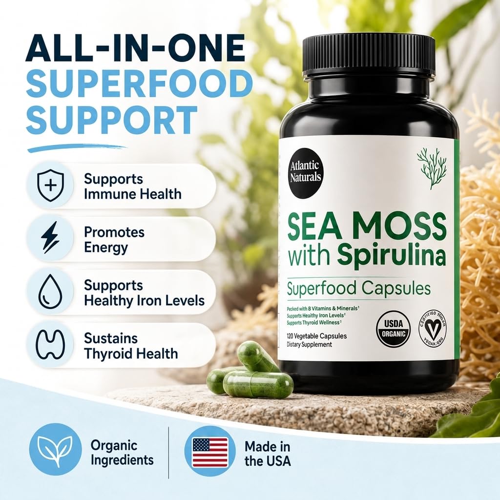Atlantic Naturals Sea Moss with Beet Root Capsules - Premium Quality Multivitamin Supplement - Sea Moss Superfood to Support Immune Health, Blood Flow, Joint Health & Athletic Performance - 120 ct