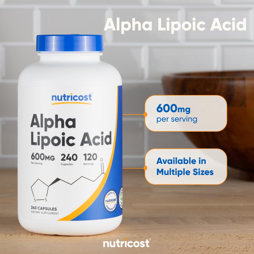 Nutricost Alpha Lipoic Acid 600mg Per Serving, 240 Capsules - Gluten Free, Vegetarian Capsules, Soy Free & Non-GMO