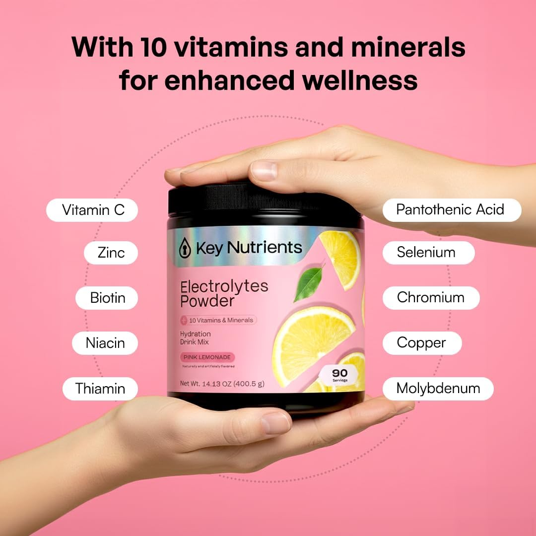 KEY NUTRIENTS Electrolytes Powder Bundle, Fresh Pink Lemonade 90 Servings Jar + Peach Mango 90 Servings Jar, Sugar Free Hydration Drink Mix with Vitamins & Minerals, No Calories