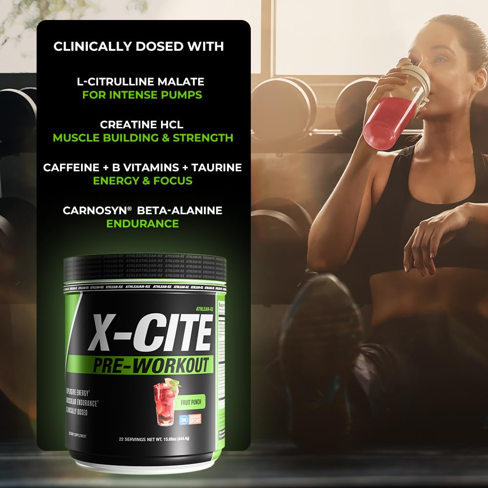 X-CITE Pre-Workout by ATHLEAN-X - Enhanced Formula with Beta-Alanine, Creatine & Caffeine for Ultimate Energy, Endurance, Focus & Muscle Pump, NSF Certified for Sports (Cherry Lemon Ice)
