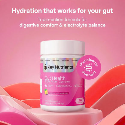 KEY NUTRIENTS Electrolytes Powder Bundle, Peach Mango 90 Servings + Gut Health Hydration Passionfruit Lemonade 16 Servings, Sugar Free Hydration Drink Mix with Vitamins, Minerals & Prebiotic Fiber