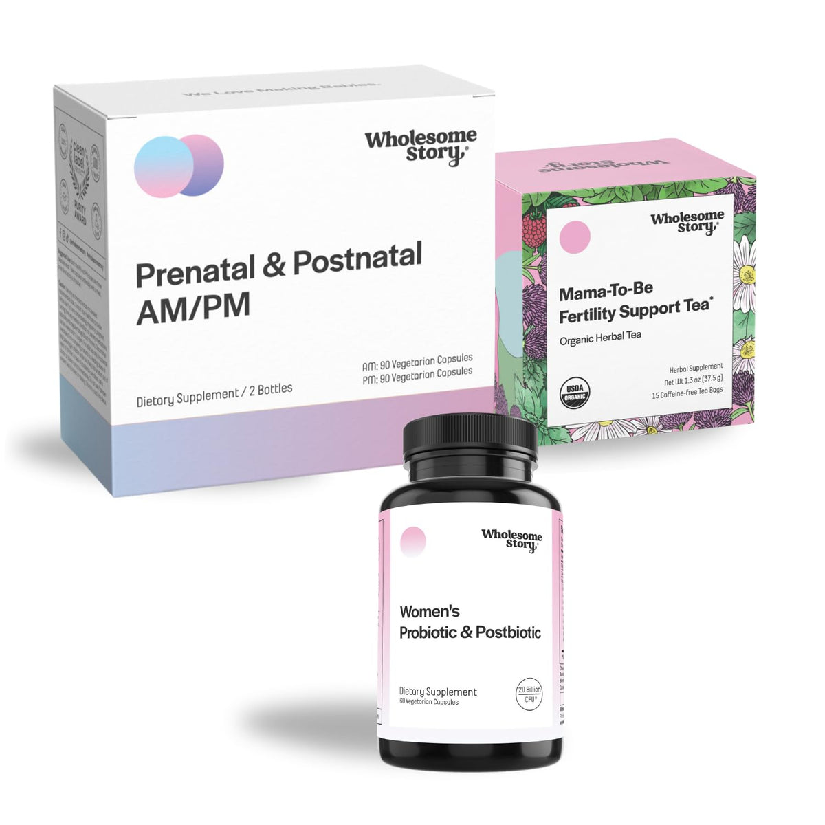 Wholesome Story Her Basic Baby Making Bundle: Premium Bioavailable Prenatal & Postnatal Vitamins