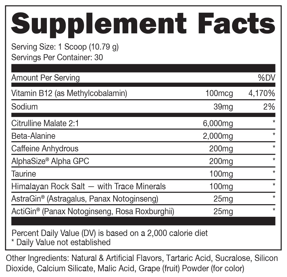 Bucked Up Pre Workout - Best Tasting - 6 Grams Citrulline, 2 Grams Beta Alanine Non Proprietary Blend, Powder (Strawberry Kiwi)