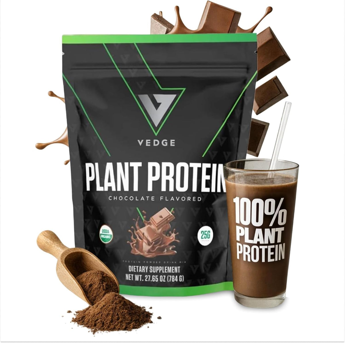 VEDGE Vanilla Protein Powder, USDA Organic Plant Based, 20 Servings | Plant Based Protein Powder, From Pea, Pumpkin, And Sunflower With Smooth Texture For Shakes, Smoothies, Vegan, And Baking