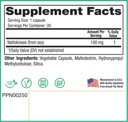 Peak Pure & Natural Peak Blood Flow - Nattokinase Supplement - Healthy Blood Circulation Supplements for Adults | 100mg - 30 Capsules