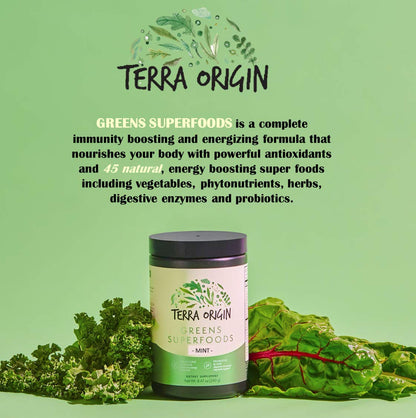 TERRA ORIGIN Superfoods Greens Blend | Organic Vegetable Supplement with Tumeric, Milk Thistle, Green Tea, Chlorella | Non-GMO, Gluten-Free, Vegan | Coffee | 30 Servings