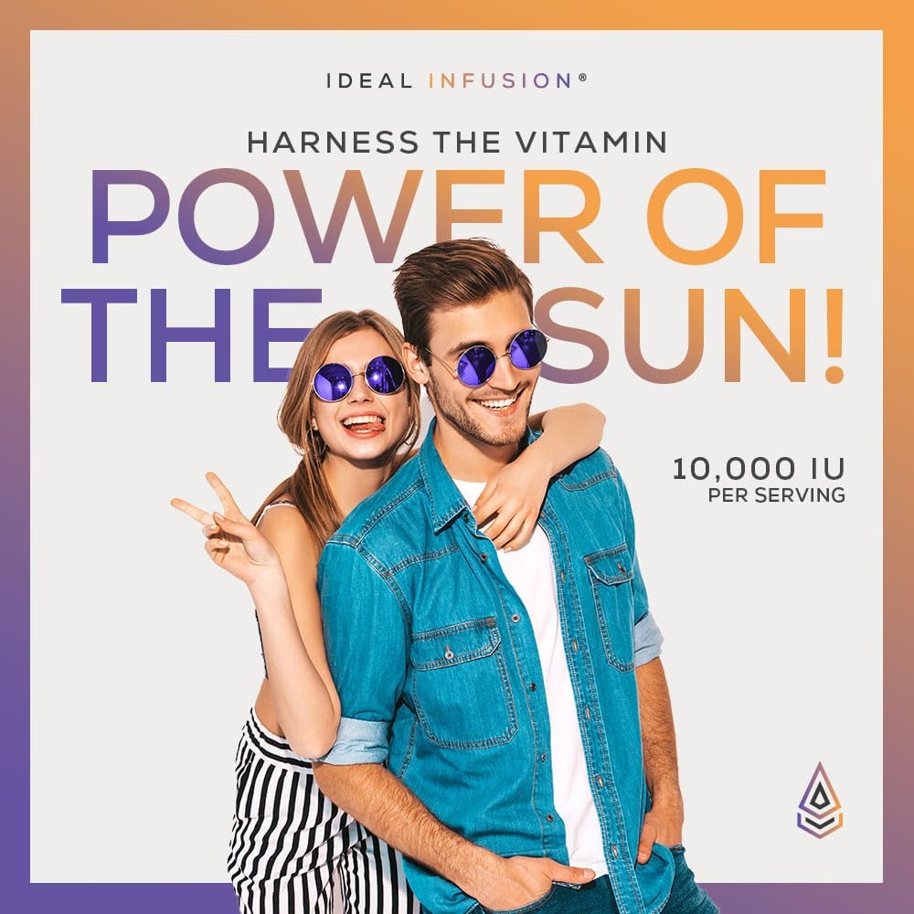 Ideal Infusion High Potency Vegan Vitamin D - 10000 IU - Plant Based from Lichen - Natural D3 K2 K1 Supplement for Immune System, Arterial Health, Bone Support - Coconut MCT - 3 Month Supply