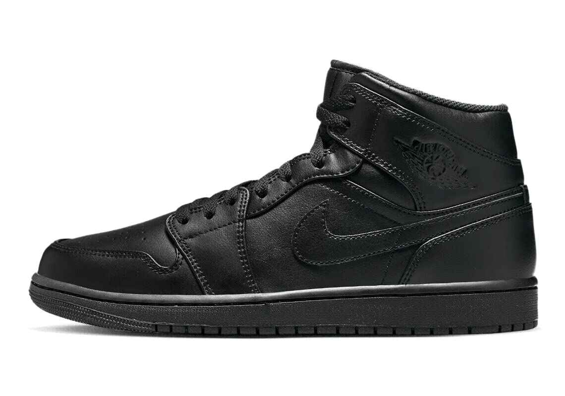 Black Air Jordan 1 Mid Trainers by Nike