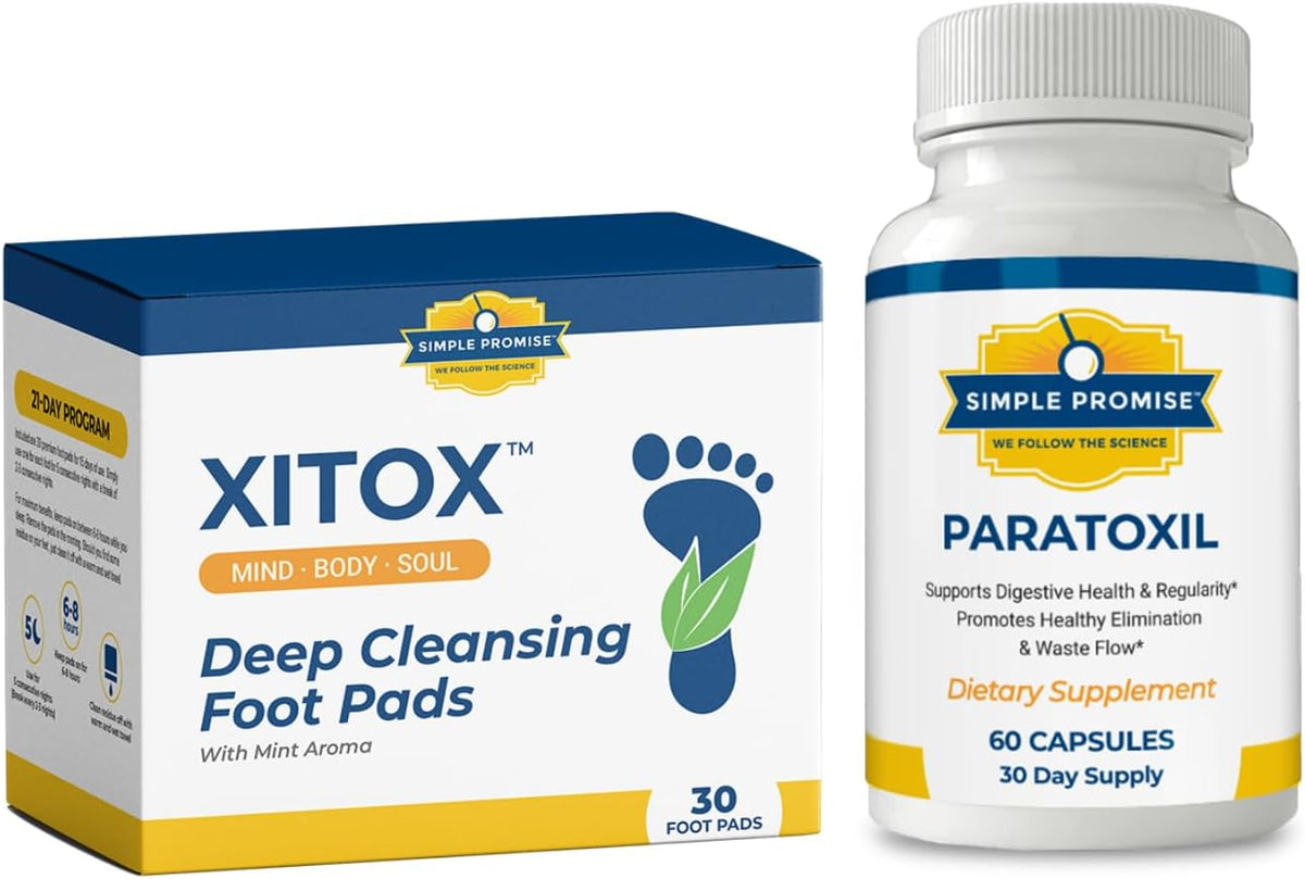 Xitox and Paratoxil Bundle - Nighttime Gut Support - Foot Pads and Psyllium | Overnight Foot-Gut Reset, For Overnight Comfort, With Bamboo Vinegar and Black Walnut, Wear Pads, Take Capsules