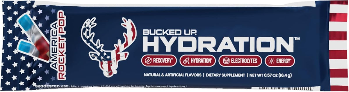 Bucked Up Hydration - Rocket Pop | Electrolyte and Hydration Powder Drink Mix | 18 Packs (18 Servings)