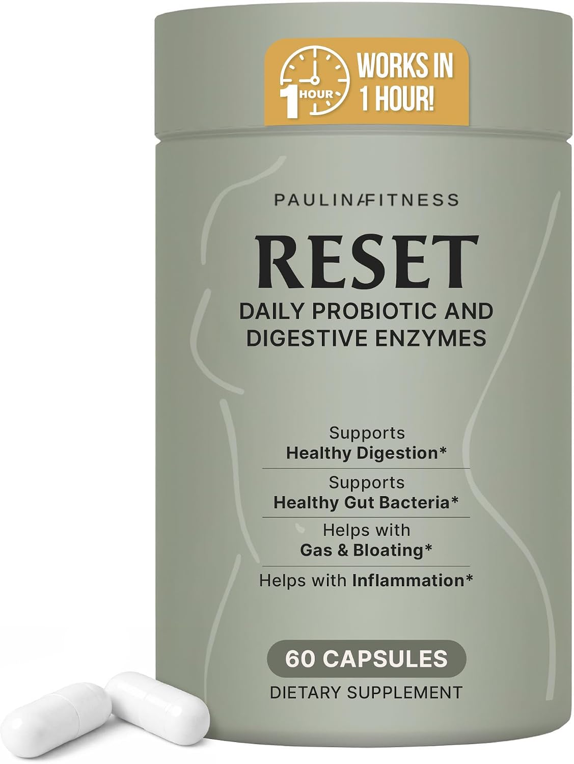 Paulina FITNESS Reset Daily Probiotic + Prebiotic Gut Reset for Women | Plant Digestive Enzymes Support Bloating Relief, Weight Management & Gut Health, Vegan, Unflavored, 30-Day Supply