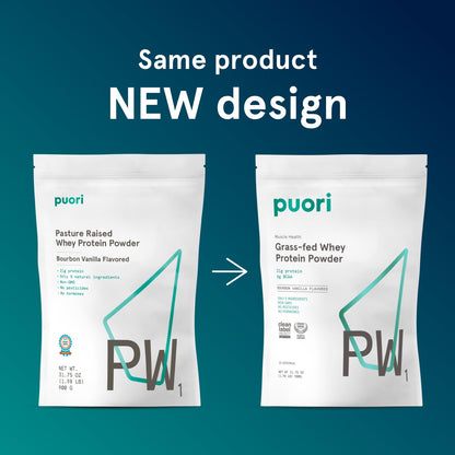 Puori Whey Protein Powder, Bourbon Vanilla - PW1 Pasture-Raised, Grass-Fed Whey Protein Powder Drink Mix containing BCAA Amino Acids - Post-Workout Supplement for Muscle Gain & Recovery - 30 Servings
