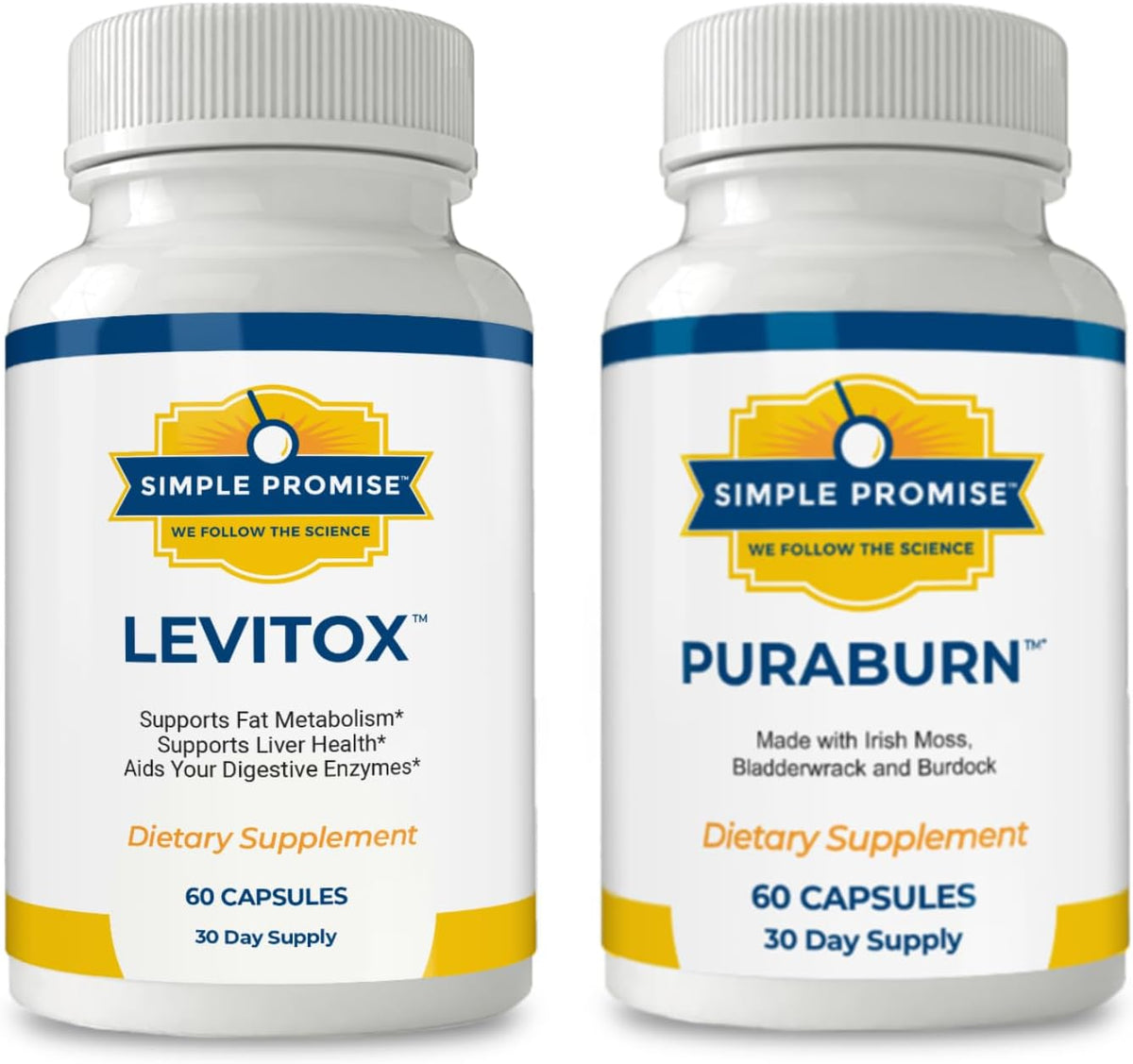 PuraBurn and Levitox Bundle - Gut & Liver Support - Sea Moss, Milk Thistle | Cleanse-Metabolism Duo, For Steady Morning Energy, With Bladderwrack and Dandelion, Two Capsules of Each Daily