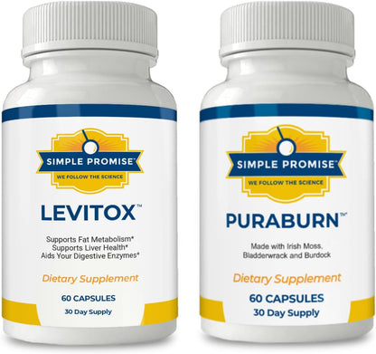 PuraBurn and Levitox Bundle - Gut & Liver Support - Sea Moss, Milk Thistle | Cleanse-Metabolism Duo, For Steady Morning Energy, With Bladderwrack and Dandelion, Two Capsules of Each Daily