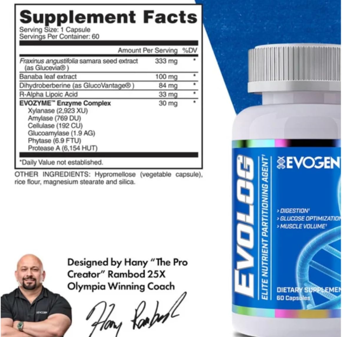 Evogen Evolog Glucose Disposal Agent | Nutrient Partitioning | 60 Capsules | Glucevia, GlucoVantage and R-alpha lipoic acid with EVOZYME enzymes to optimize carb utilization and muscle fullness