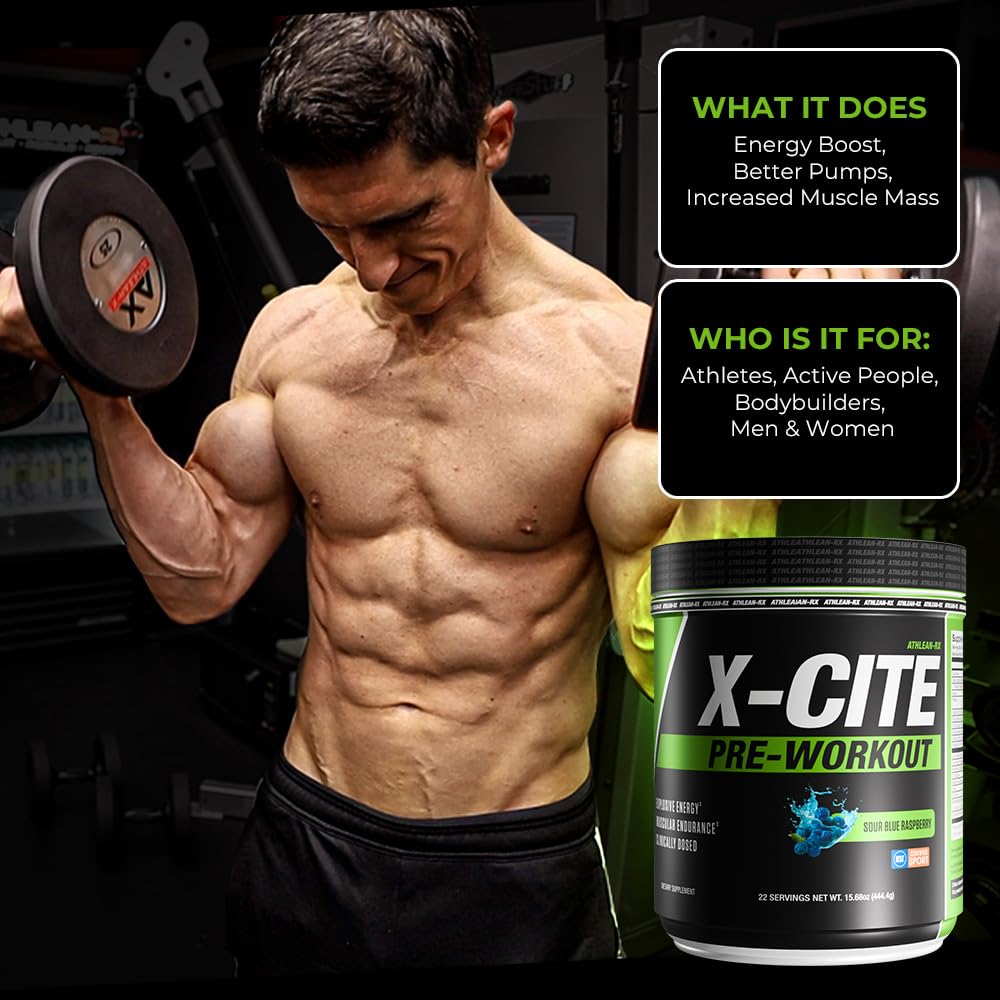 X-CITE Pre-Workout by ATHLEAN-X - Enhanced Formula with Beta-Alanine, Creatine & Caffeine for Ultimate Energy, Endurance, Focus & Muscle Pump, NSF Certified for Sports (Cherry Lemon Ice)