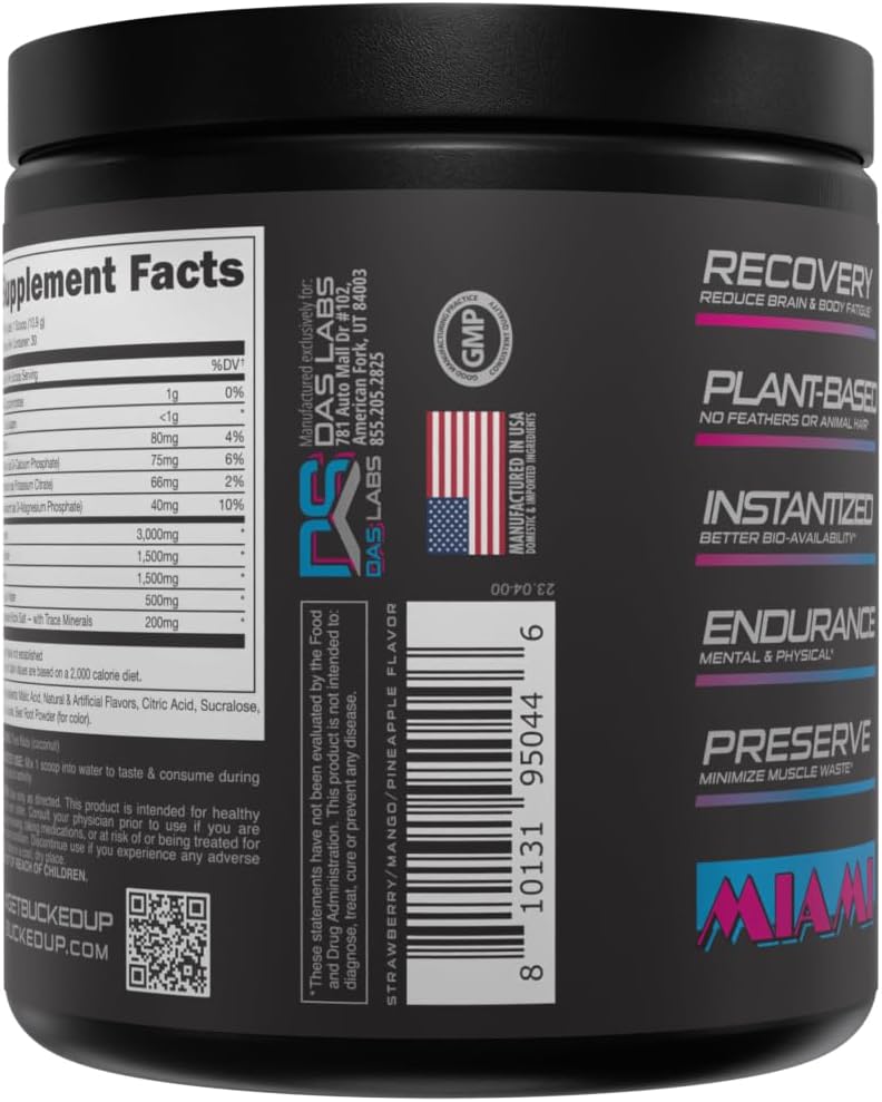 Bucked Up Original BCAA 2:1:1 Branched Chain Essential Amino Acids - Supplement Powder - | 100% Pure 2:1:1 Instantized Formula | Pre/Post Workout | 30 Servings | (Miami Flavor)