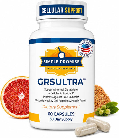 GRS Ultra - Glutathione with NAC 600mg and Selenium 200mcg - Women and Men | Antioxidant Formula, Cellular Health Support, Red Orange Complex, Simple Once-Daily Routine, Vegan