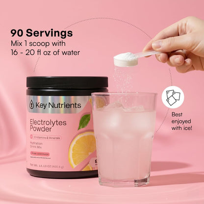 KEY NUTRIENTS Electrolytes Powder Bundle, Fresh Pink Lemonade 90 Servings Jar + Sweet Blue Raspberry 90 Servings Jar, Sugar Free Hydration Drink Mix with Vitamins & Minerals, No Calories