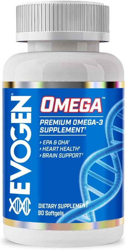 Evogen Omega Fish Oil 3000mg | 90 Softgels | 1200mg EPA and 900mg DHA per serving; purified of heavy metals; supports brain, joint and overall health