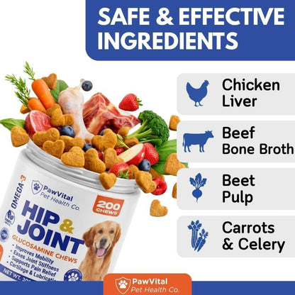Hip and Joint Supplement for Dogs – Glucosamine Chondroitin MSM Chews for Dogs with Eggshell Membrane & Omega-3 – Joint Pain Relief & Mobility Support for Senior Dogs – 200 Chicken Flavored Soft Chews