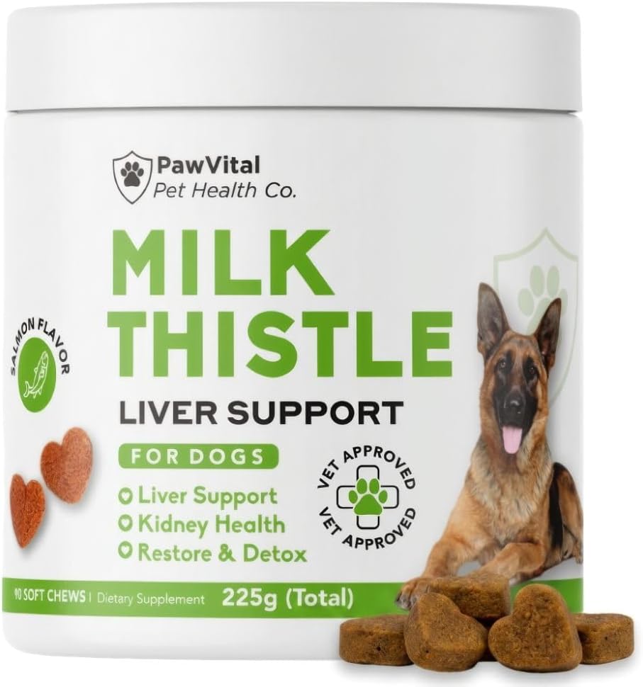 Milk Thistle for Dogs - Max Strength Liver Support Chews, Wild Alaskan Salmon Oil & Curcumin - Kidney Detox & Hepatic Support - Natural Liver Support Chews Made with Real Chicken, Choline & NAC
