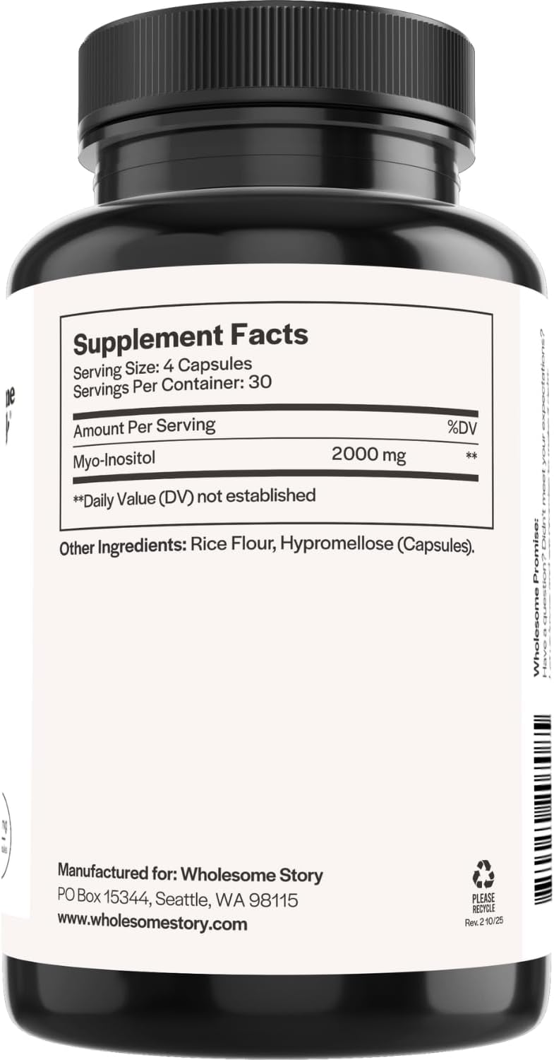 Wholesome Story Myo-Inositol Supplement | Inositol Powder Capsules | Myoinositol | 2000mg Per Serving | 500mg Per Capsule | Male and Female Fertility Supplement | Vitamin B8 | 120 Capsules