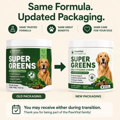 Super Greens Multivitamin Chews for Dogs – Dog Vitamins with Spirulina, Chlorella, Probiotics – Daily Dog Multivitamin for Immune Support, Gut Health, Skin & Coat – Beef Liver Flavor – 120 Soft Chews