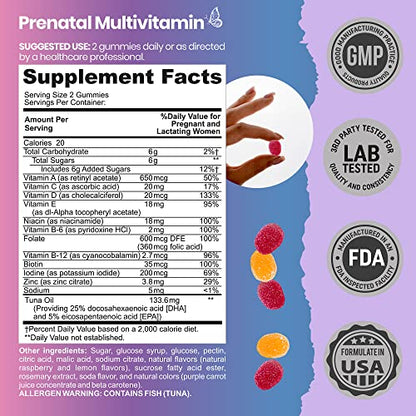 Prenatal Vitamins, Fetal Development, Folate, DHA, CoQ10, Daily Multivitamin Gummy, Folic Acid