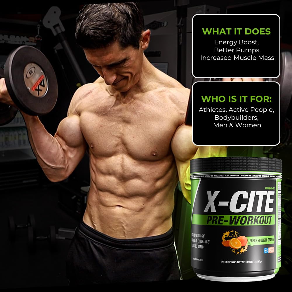 X-CITE Pre-Workout by ATHLEAN-X - Enhanced Formula with Beta-Alanine, Creatine & Caffeine for Ultimate Energy, Endurance, Focus & Muscle Pump, NSF Certified for Sports (Cherry Lemon Ice)