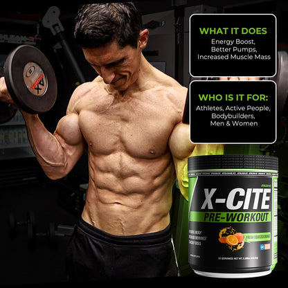 X-CITE Pre-Workout by ATHLEAN-X - Enhanced Formula with Beta-Alanine, Creatine & Caffeine for Ultimate Energy, Endurance, Focus & Muscle Pump, NSF Certified for Sports (Cherry Lemon Ice)