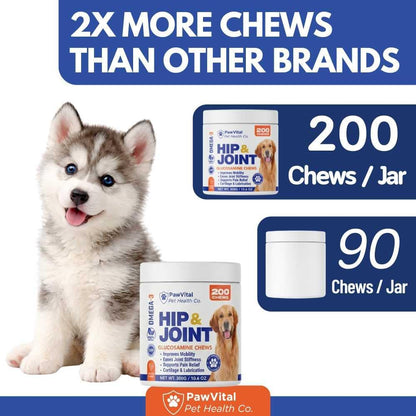 Hip and Joint Supplement for Dogs – Glucosamine Chondroitin MSM Chews for Dogs with Eggshell Membrane & Omega-3 – Joint Pain Relief & Mobility Support for Senior Dogs – 200 Chicken Flavored Soft Chews