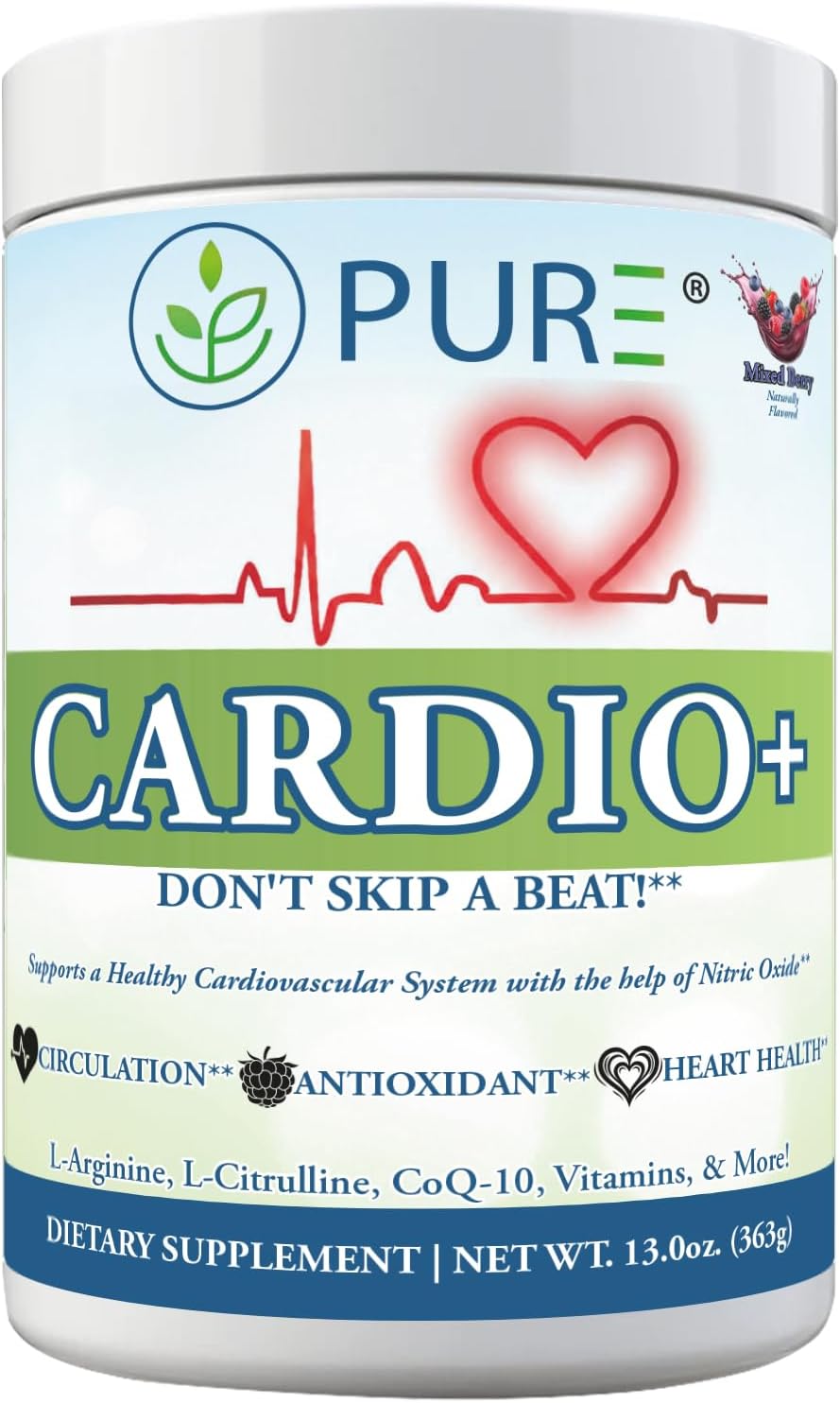 Cardio 911® Nitric Oxide Heart & Circulation Support - 5000mg L-Arginine & 1000mg L-Citrulline - Mixed Berry, 30 Servings Powder, 363 Grams - CoQ10 Beet Root - High Potency Cardiovascular Formula