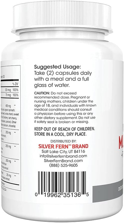 Silver Fern Whole Food Daily Multi Vitamin w/Trace Mineral Blend Supplement | 1 Bottle - 60 Vegicaps - 30 Day Supply - Natural, Non-GMO, Vegan, Men's & Women's Multivitamin - Zero Synthetics