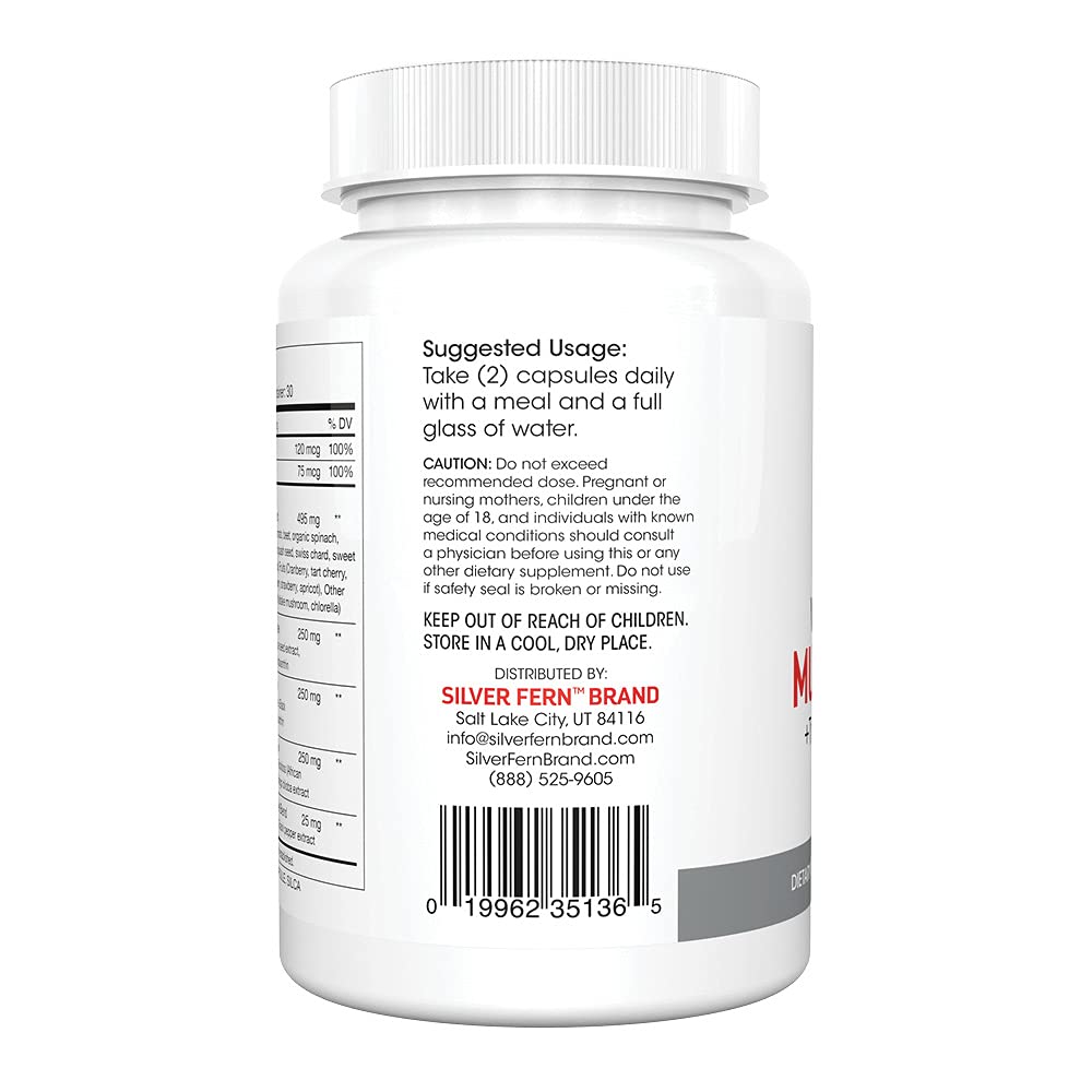 Silver Fern Whole Food Daily Multi Vitamin w/Trace Mineral Blend Supplement | 1 Bottle - 60 Vegicaps - 30 Day Supply - Natural, Non-GMO, Vegan, Men's & Women's Multivitamin - Zero Synthetics