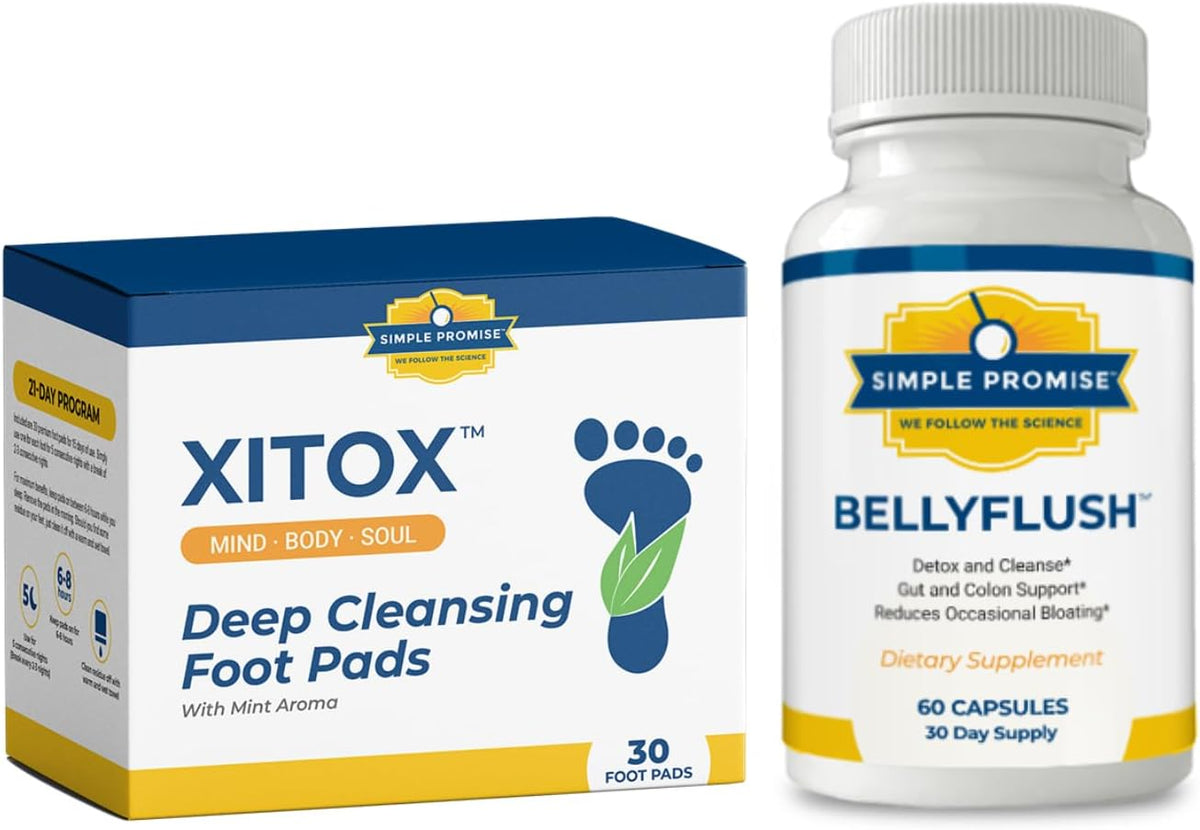Xitox and BellyFlush Bundle - Overnight Cleanse - Foot Pads, Bentonite Clay | Foot-Gut Night Cleanse, For Overnight Comfort and Lighter Days, With Bentonite Clay, Wear Pads, Two Capsules Daily
