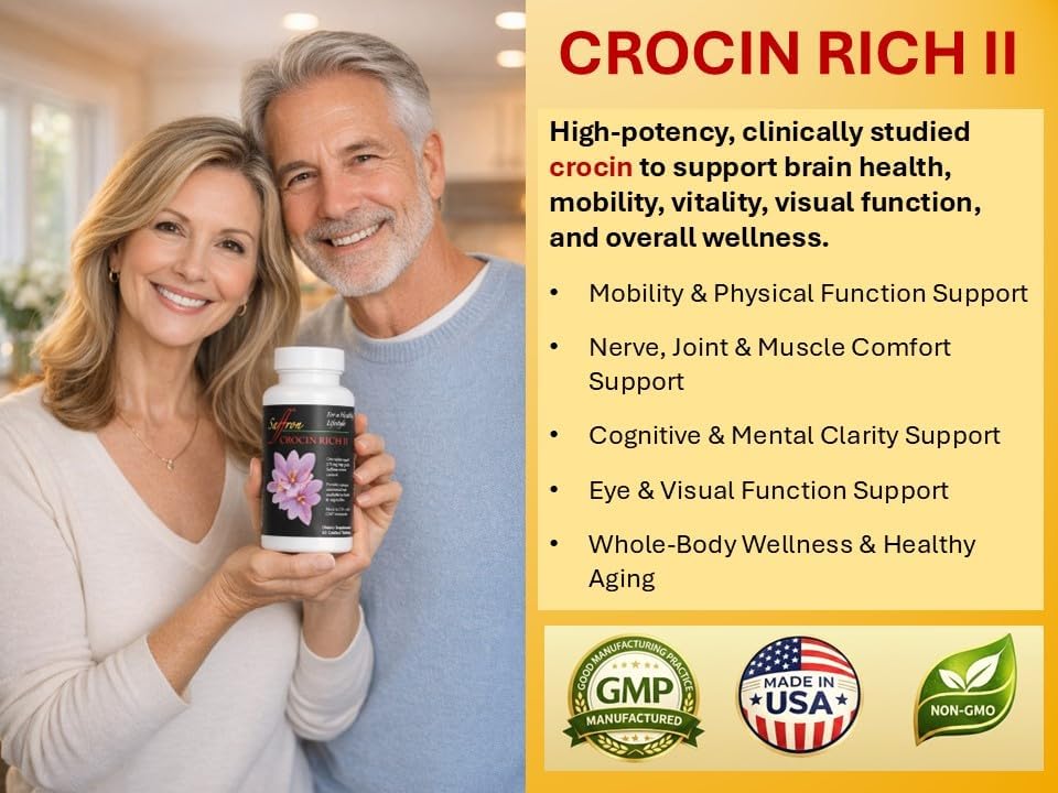 Crocin Mobility, Joint & Balance Support Supplement | CROCIN RICH II, 30CT | 75% Pure Crocin; Saffron's Key Bioactive; Clinically Relevant Dose; Motor Function; Balance; Nerve Health; Active Aging