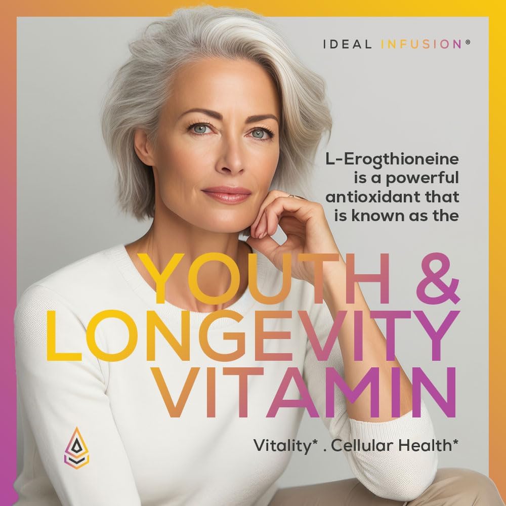 Ideal Infusion Fermentation Based L-Ergothioneine 30mg: Longevity Vitamin, Antioxidant, Anti-Aging, Heart & Brain Health, 60 Servings, Vegan
