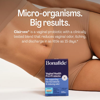 Bonafide Clairvee Vaginal Probiotic for Relief from Odor, Itching, & Discharge. — 1-Month Supply (15 Capsules)