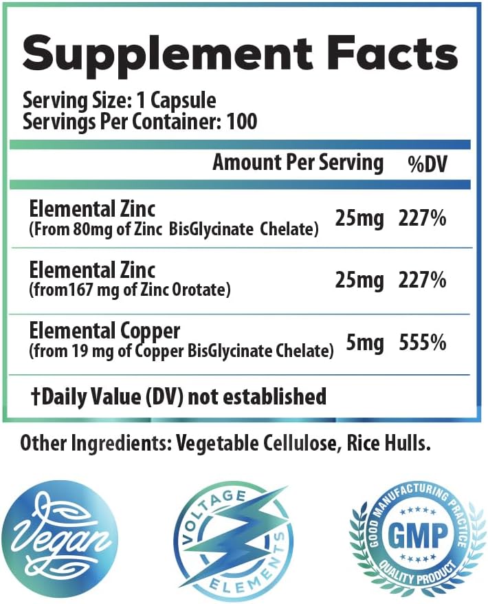 High Potency Zinc Bisglycinate Chelate & Zinc Orotate 245mg – Zinc Supplement with Copper Chelate for Immune, Skin & Hormone Health – Elemental Zinc 50mg, 100 Servings, Vegan