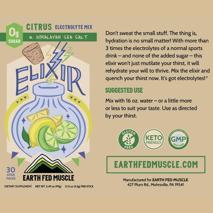 Earth Fed Muscle Elixir Electrolyte Powder Packets - Berry Flavor with Himalayan Sea Salt - Sugar Free, Stevia Sweetened - 3X Electrolytes - 30 Single Serve Hydration Drink Mix Sticks