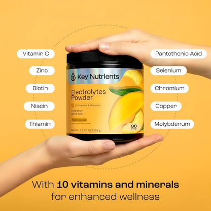 KEY NUTRIENTS Electrolytes Powder Bundle, Peach Mango 90 Servings + Gut Health Hydration Passionfruit Lemonade 16 Servings, Sugar Free Hydration Drink Mix with Vitamins, Minerals & Prebiotic Fiber