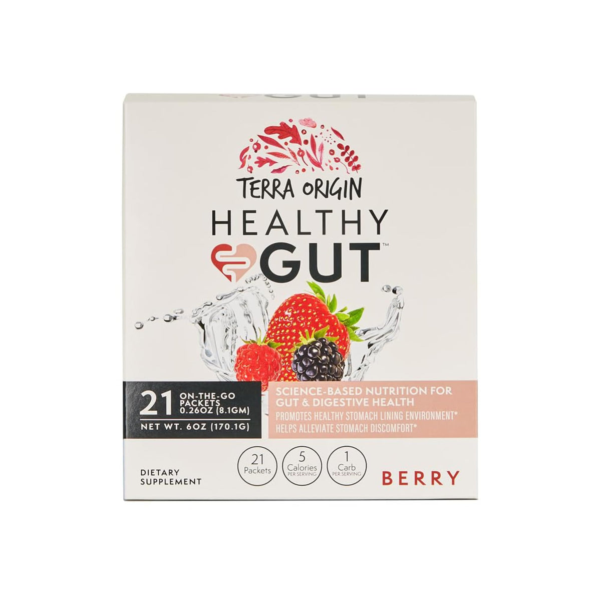 TERRA ORIGIN Healthy Gut Powder (Berry Flavor) |30-Servings with L-Glutamine, Zinc, Glucosamine, Slippery Elm Bark, Marshmallow Root and More!