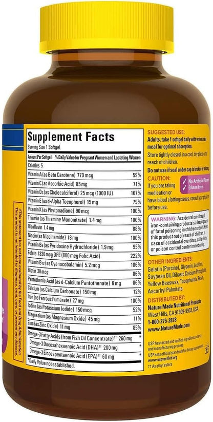 Nature Made Prenatal + DHA, 200mg Softgels (150 ct.) Vitamin and Mineral Supplement