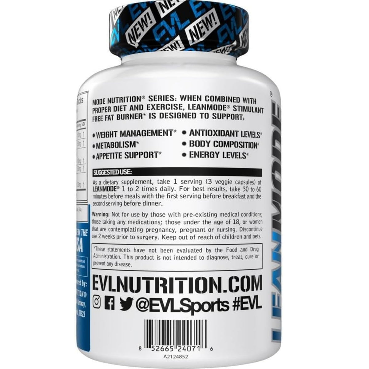 EVL Weight Loss Support Pills - Premium Multipurpose Appetite Metabolism and Fat Loss Support for Men and Women - LeanMode with Green Coffee Bean Extract CLA and Garcinia Cambogia - 50 Servings