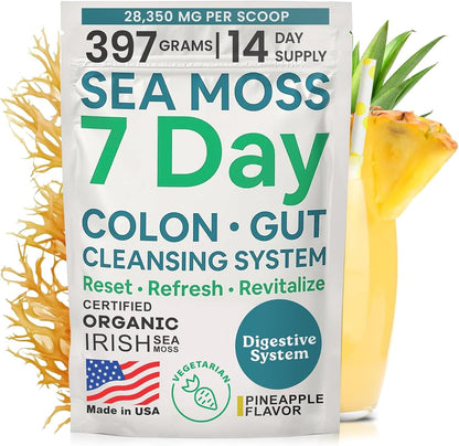 Atlantic Naturals Complete Gut Cleanse Kit – 7-Day Colon Cleanse Powder with Psyllium Husk & Senna + Organic Sea Moss Super Greens Powder | Gut Reset & Daily Greens