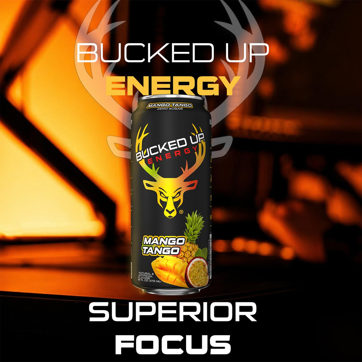 Bucked Up Energy Zero Sugar | 300mg Caffeine Energy Drink with AlphaSize TeaCrine Dynamine and Huperzine A | Zero Sugar Performance Beverage, 12 Pack, 16 fl oz Cans (Mango Tango)