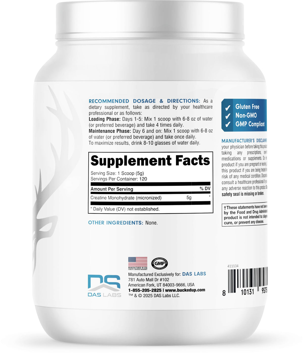 Bucked Up Pure Micronized Creatine Monohydrate for Women and Men - Easy to Mix and Unflavored - 5G Per Serving - 50 Servings - 250 Grams Per Container