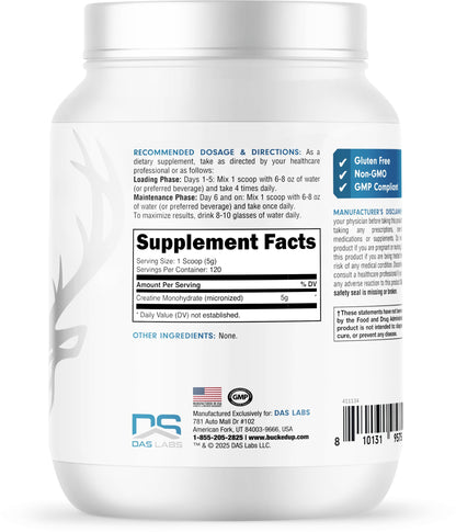 Bucked Up Pure Micronized Creatine Monohydrate for Women and Men - Easy to Mix and Unflavored - 5G Per Serving - 50 Servings - 250 Grams Per Container